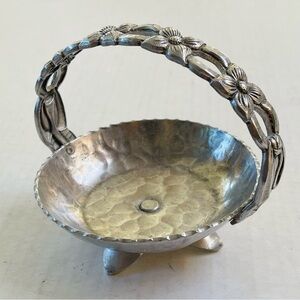 Vintage Aluminum Basket Floral Footed Trinket Home Decor Display